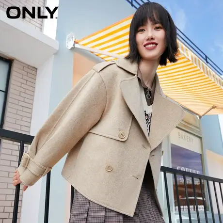 ONLY奥莱夏季含绵羊毛学院风双排扣短款毛呢大衣女商品大图