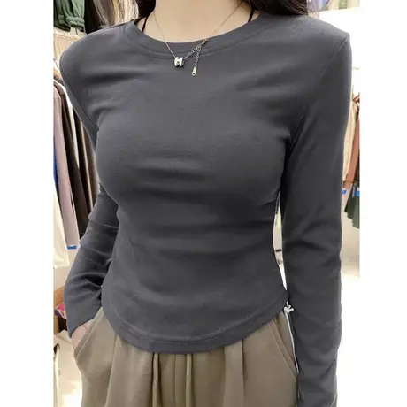 正肩内搭打底衫女2024春秋季新款学生简约修身显瘦长袖t恤上衣潮图片