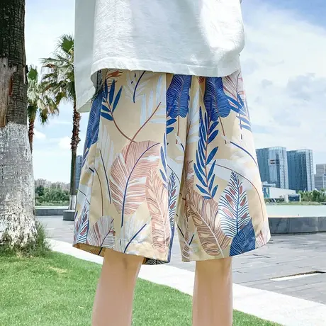 潮流冰丝沙滩裤男夏季薄款潮牌花短裤速干宽松休闲大裤衩子中裤5商品大图