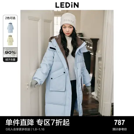 乐町长款三防少女工装风羽绒外套冬季新款马卡龙色加厚羽绒服图片