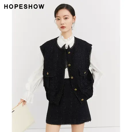 红袖秋季2022新款女装 香风亮丝单排扣圆领马甲外套89222331902图片