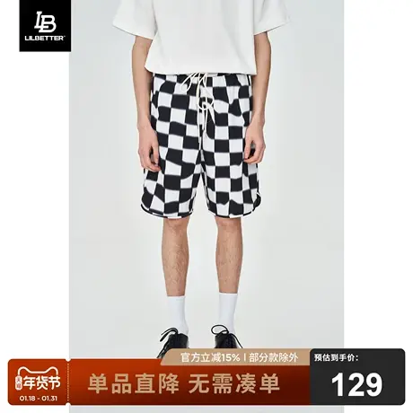Lilbetter棋盘格短裤男士夏季薄款潮流中裤休闲沙滩运动五分裤LB商品大图