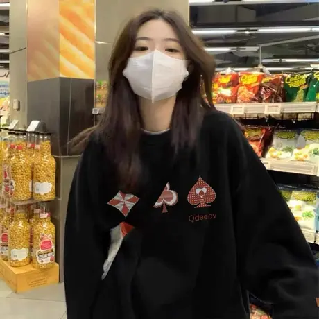 oversize设计感印花卫衣女ins潮牌春秋薄款宽松chic港风高街上衣图片