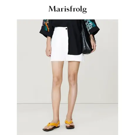 【意大利进口面料】玛丝菲尔2023年夏季新款简约风白色休闲短裤商品大图