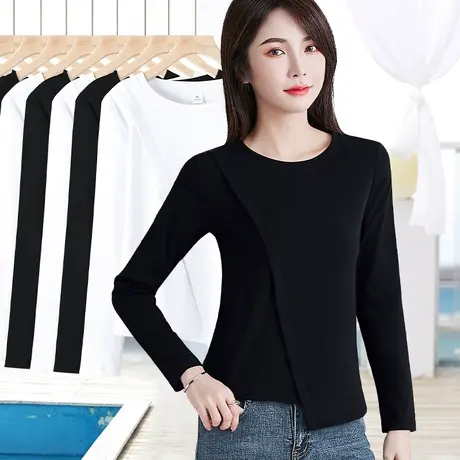 内搭长袖t恤女2024新款螺纹棉可外穿上衣设计感下摆不规则打底衫图片