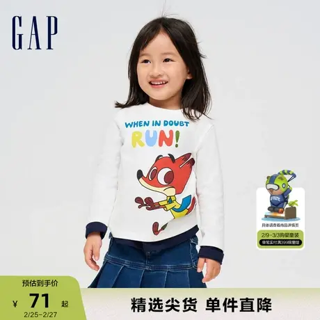 【疯狂动物城联名】Gap男女幼童春秋纯棉长袖儿童装洋气T恤765839商品大图