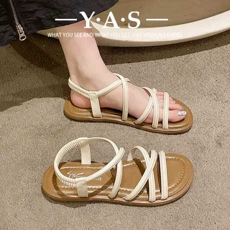 罗马凉鞋女平底2024年夏季新款舒适百搭网红仙女风软底孕妇沙滩鞋商品大图