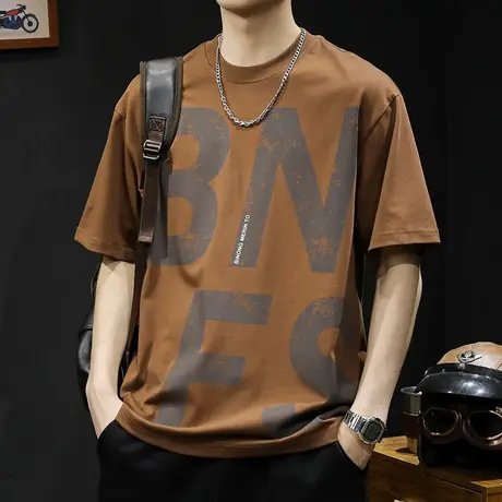 美式潮牌短袖t恤男士宽松大码夏季2024新款纯棉男款重磅男装体恤商品大图