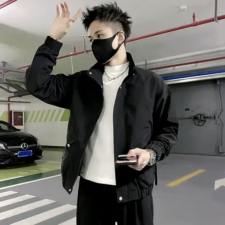 工装外套男春秋季潮流韩版纯色休闲夹克2024新款个性男装立领褂子商品大图