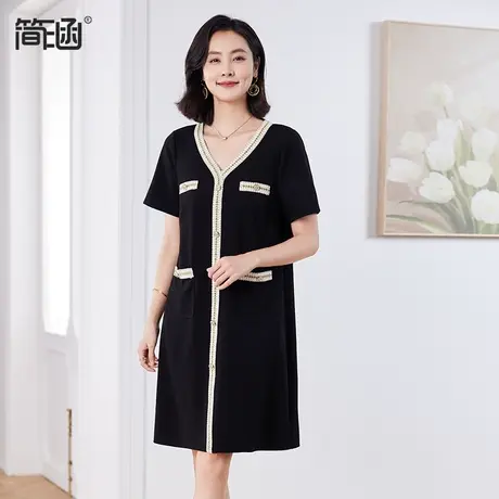 小香风连衣裙简涵大码女装2024夏季新款轻奢显瘦设计感V领裙子商品大图