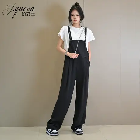 韩版背带裤女夏季新款时尚宽松显瘦可调节黑色薄款连体裤子阔腿裤图片
