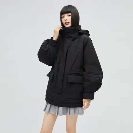 艾莱依羽绒服女冬季新款2021短款连帽风衣鹅绒运动工装设计感外套商品大图