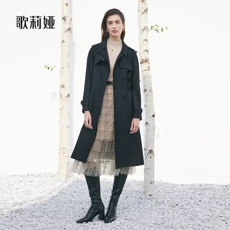歌莉娅秋季新款精纺羊毛可调节收腰风衣中长款外套女1B1L6L500图片