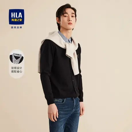 【奥莱清仓】HLA/海澜之家2023包芯纱双领针织衫刺绣小标假两件男商品大图