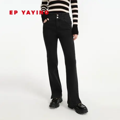 EP YAYING雅莹女装 时尚牛仔裤直筒开叉小黑裤 商场同款J612A商品大图