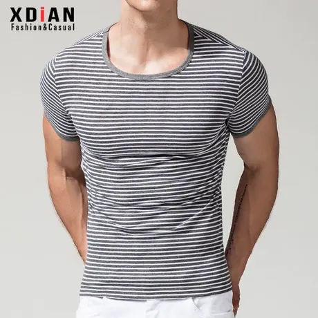 续点 黑白条纹打底衫男棉圆领修身短袖T恤男运动紧身体恤海魂衫潮商品大图