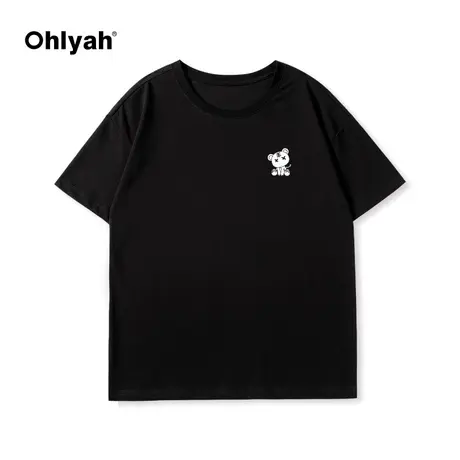 Ohlyah黑色短袖t恤女ins潮牌2023新款宽松纯棉春秋内搭打底衫上衣图片