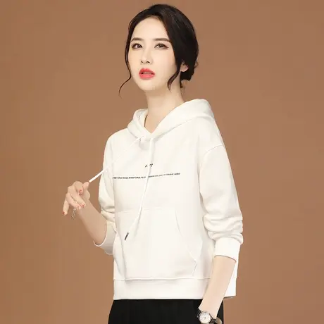 韩潮袭人韩系连帽长袖印花白色卫衣女2023秋季新款百搭显瘦上衣商品大图