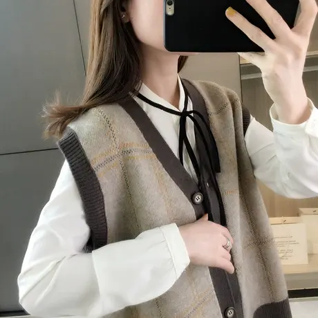 春秋装新款女士马甲背心针织外穿复古毛衣背心叠穿潮流时尚外搭图片