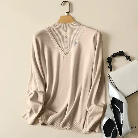 半高领毛衣套头打底衫女秋冬2022年新款内搭宽松百搭洋气针织衫女商品大图