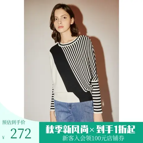 恩裳COVER春秋季简约不规则斜条纹显瘦时尚减龄摩登针织衫商品大图