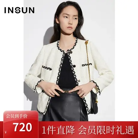 恩裳COVER2023春款新款优雅轻奢蝴蝶纱亮丝点缀简约小香风外套女商品大图