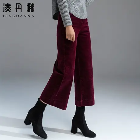 灯芯绒阔腿裤女2023新款小个子八分裤秋冬九分裤直筒裤条绒裤子女商品大图