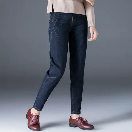 加绒牛仔裤女2023新款加厚女裤冬季九分哈伦裤秋冬妈妈女士萝卜裤商品大图