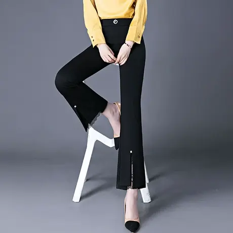 开叉喇叭裤女早春新款高腰显瘦蕾丝分叉马蹄裤气质休闲微喇女裤子商品大图