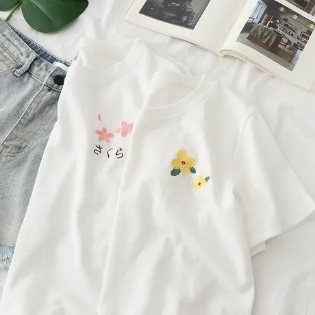 女士短袖t恤2020年夏新款宽松白色纯棉体桖ins潮网红小雏菊上衣服图片