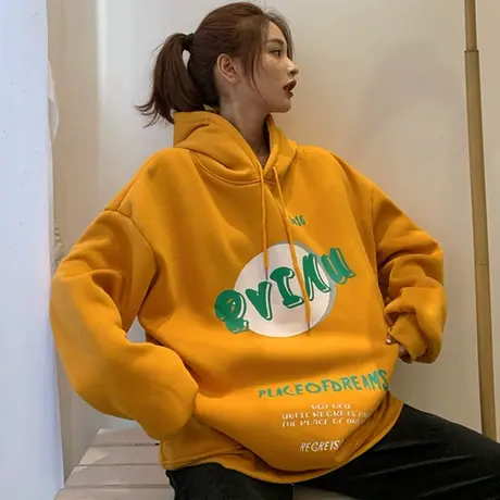 waitmore超火卫衣女秋冬百搭加绒加厚宽松韩版bf慵懒风外套潮ins图片