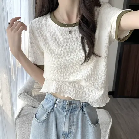 小个子正肩短袖T恤女2023早春夏装韩版修身显瘦ins潮牌短款上衣服商品大图