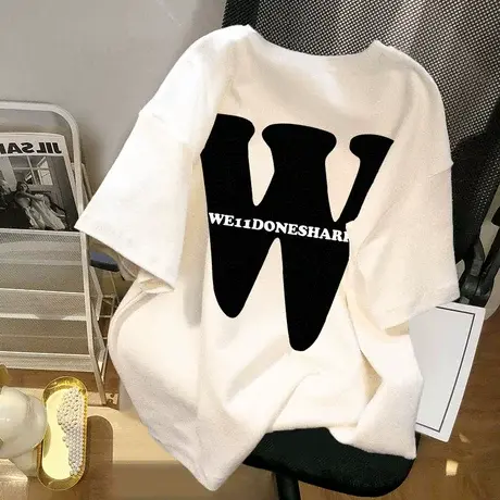 纯棉重磅设计感短袖t恤女2023新款夏季ins潮牌宽松大码半袖上衣服图片