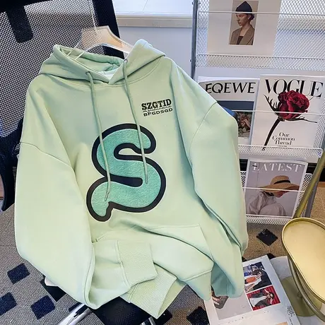 欧美高街设计感小众连帽卫衣女ins潮牌秋冬加绒加厚宽松大码外套商品大图