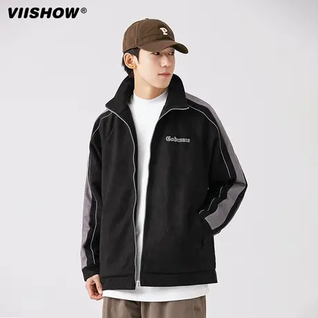 VIISHOW2023春款麂皮绒夹克男生潮牌休闲帅气运动美式上衣外套女商品大图