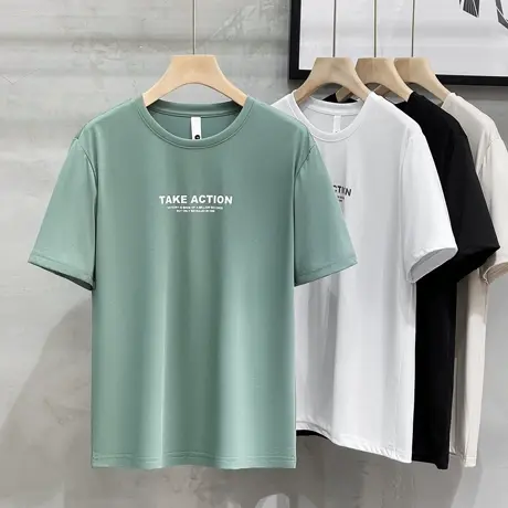 冰丝短袖t恤男修身潮流2023夏季新款薄款圆领半袖男款体恤打底衫商品大图