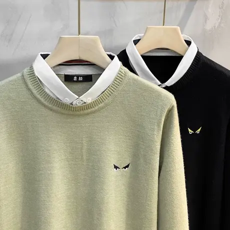 假两件毛衣男衬衫领针织衫秋冬季潮流假领衬衣男士秋冬加厚上衣服商品大图