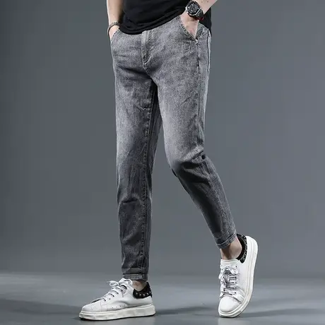 夏季九分牛仔裤男2023新款灰色潮牌修身小脚弹力男士休闲9分裤子图片