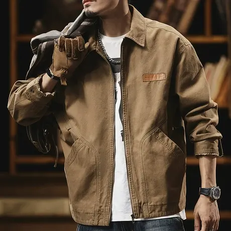 潮流精梳棉工装衬衣百搭复古外套轻磨毛休闲男春秋款外套男宽松图片