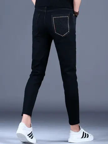 纯黑色九分弹力牛仔裤男款修身小脚秋季潮流高端潮牌裤子休闲男裤商品大图