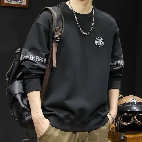 撞色重磅潮牌卫衣男秋冬款圆领男款衣服秋季2023新款长袖胖子大码商品大图