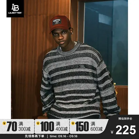 Lilbetter条纹毛衣男2023新款美式针织衫秋季复古外套慵懒线衣lb商品大图