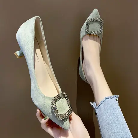 高跟鞋女鞋2023新款春秋百搭尖头气质法式单鞋女细跟浅口工作鞋潮商品大图