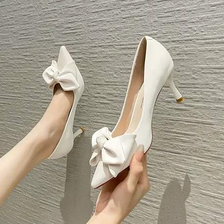 尖头职业高跟鞋女细跟2023秋季新款通勤单鞋黑色工作鞋软皮不磨脚图片