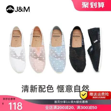 jm快乐玛丽2021夏季新款平底镂空透气一脚蹬布鞋百搭帆布鞋女203W图片