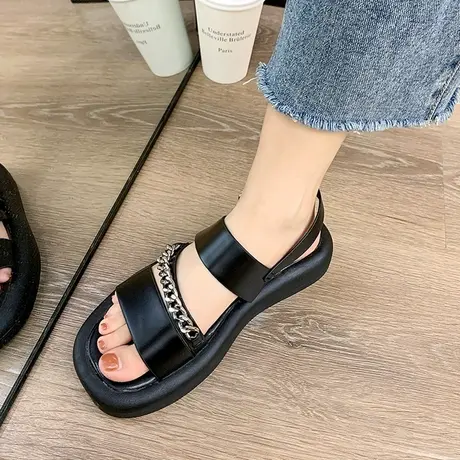 厚底凉鞋女网红爆款学生个性平底鞋2023年新款夏季时尚链子罗马鞋商品大图