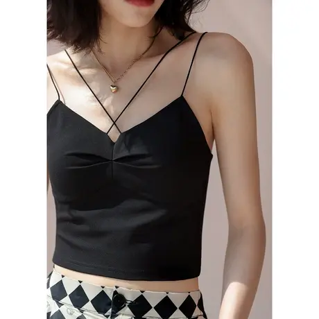 弥古黑色吊带带胸垫背心女内搭夏季外穿白色美背打底抹胸短款上衣图片