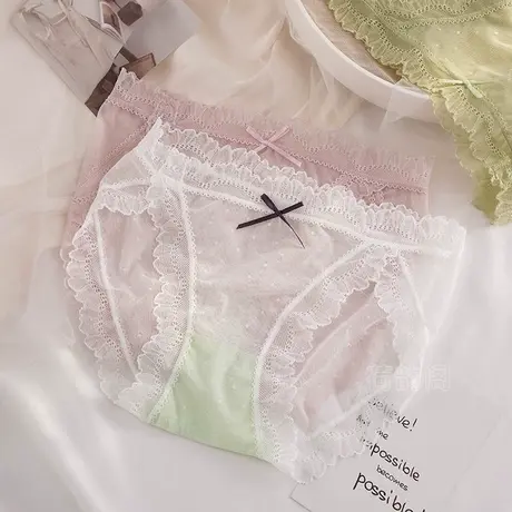 薄款内裤女亲肤舒适透气包臀收腹不卡裆甜美网纱蕾丝少女风三角裤商品大图