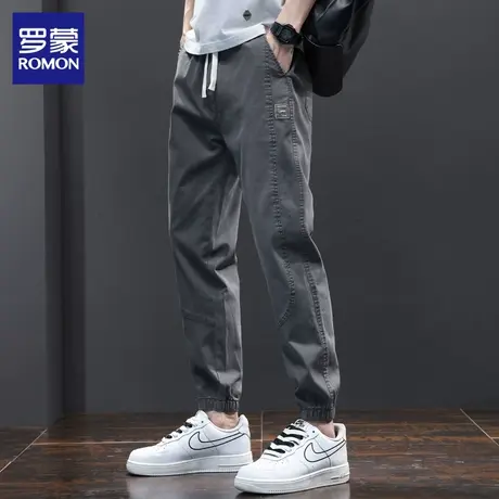 罗蒙工装裤男宽松束脚春秋季潮流时尚休闲灰色新款哈伦九分裤子男图片
