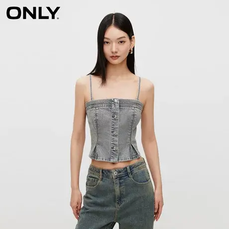 ONLY夏季甜酷风休闲百搭拼接修身牛仔雪纺衫女|124270003商品大图
